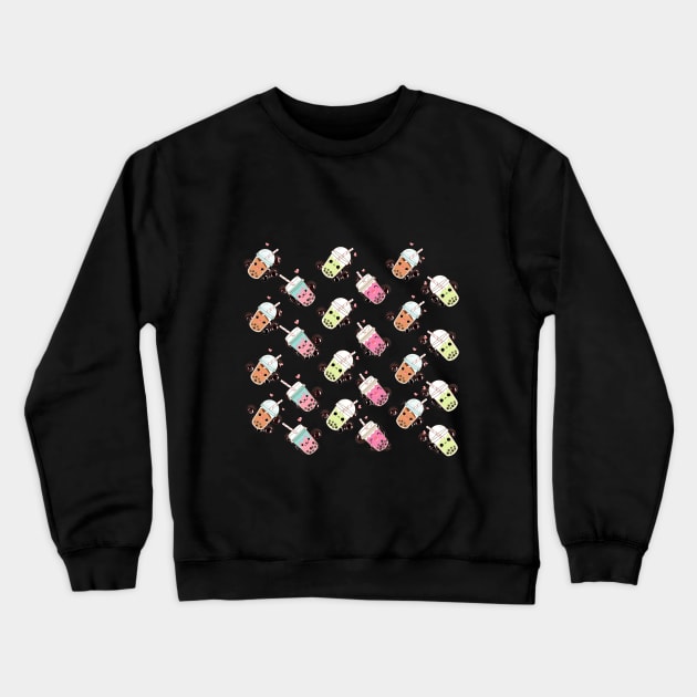 Cute Boba Bubble Tea  Pattern Design Merch Crewneck Sweatshirt by Bubbly Tea